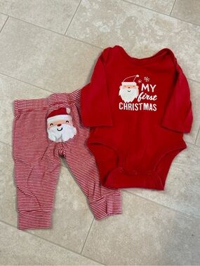 Carters Baby My First Christmas Outfit 3 Months Pants Bodysuit 2 PC Santa Set